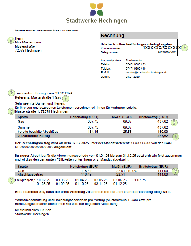 Musterrechnung Erdgas